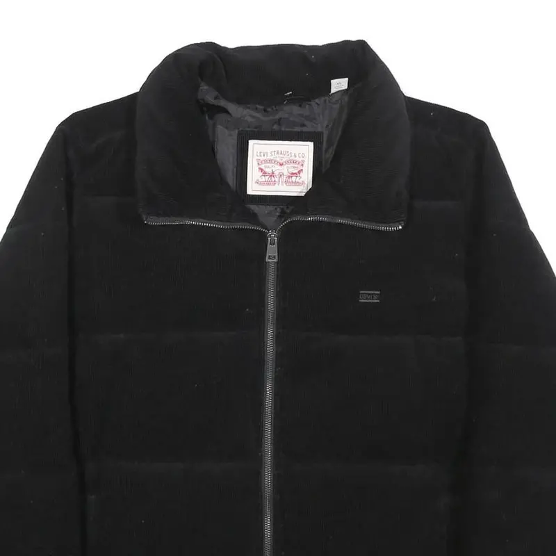 Levi's Womens Black Cotton Blend Puffer Jacket Xl Corduroy Zip Casual Outerwear 2