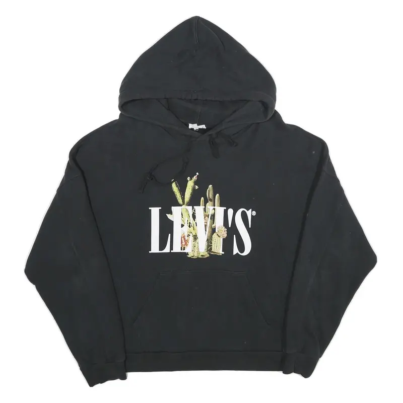 Levi's Womens Black Cotton Hoodie M Graphic Print Casual Pullover Sweatshirt 1