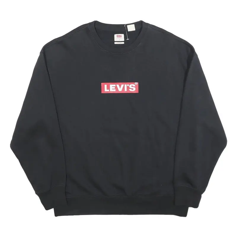 Levi's Womens Black S Cotton Crew Neck Pullover Sweatshirt Logo Print 1