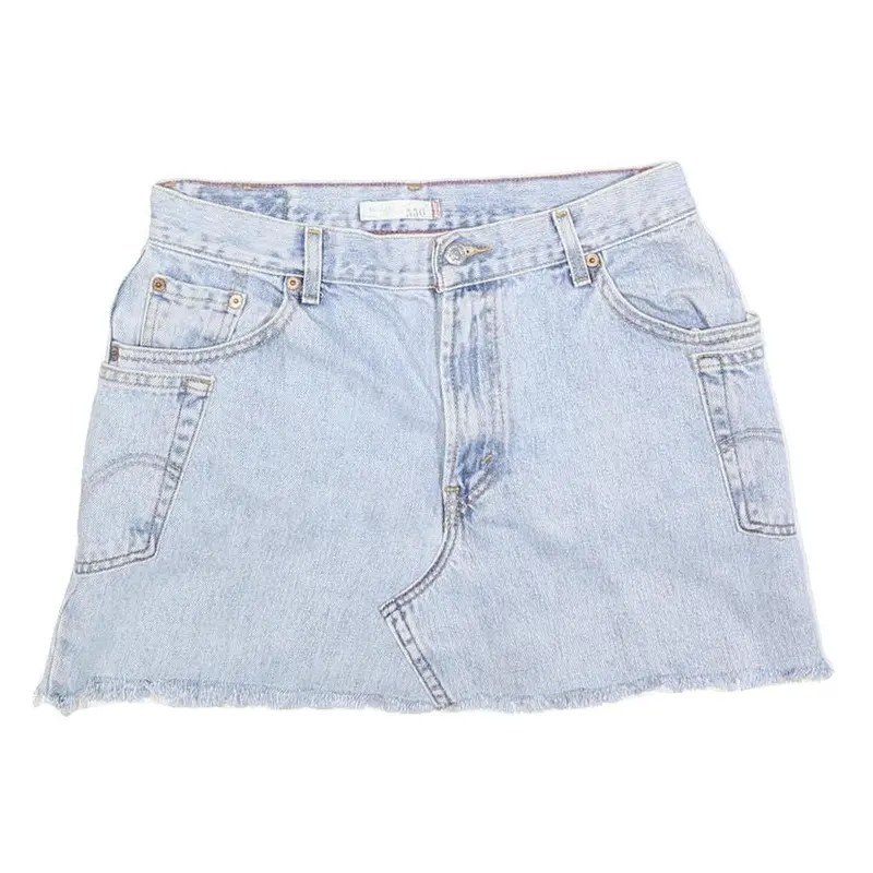 Levi's Womens Blue Denim Mini Skirt Cotton Raw Hem Pockets Size M 1