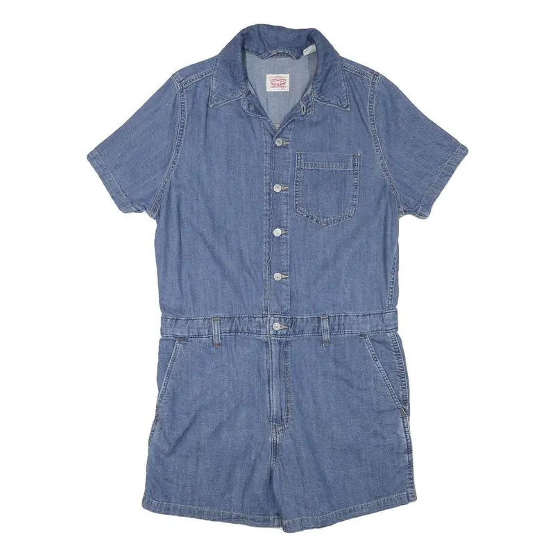 Levi's Womens Blue Denim Playsuit Cotton Blend M Button Front Casual Summer 1