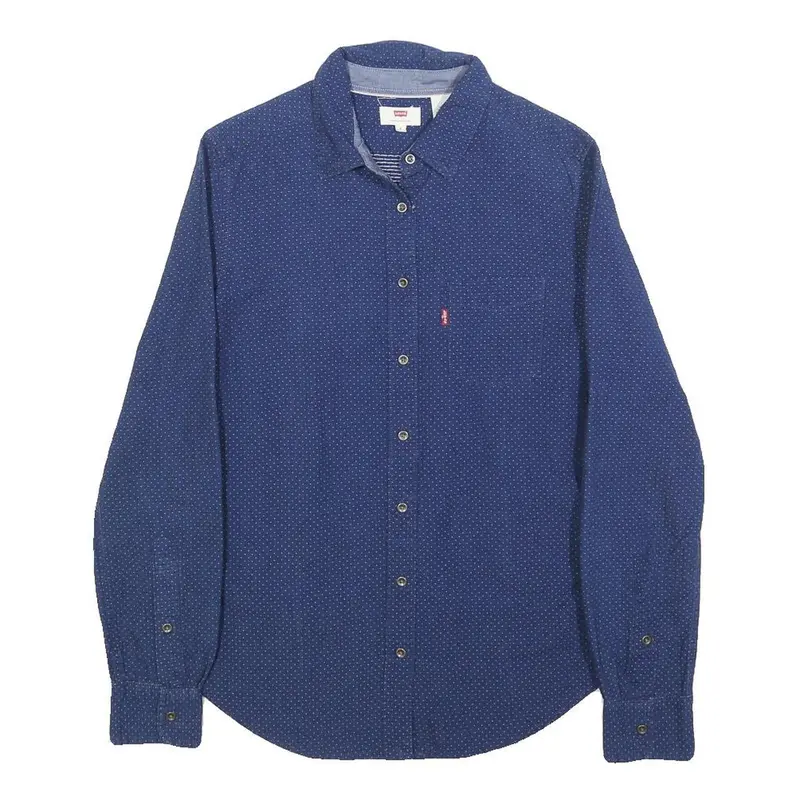 Levi's Womens Blue Shirt S Cotton Long Sleeve Button Closure Polka Dot Print 1