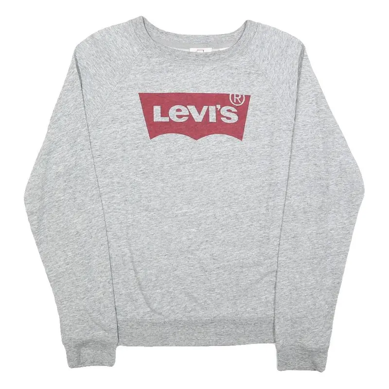 Levi's Womens Grey Cotton Blend Crew Neck Sweatshirt M Logo Print Casual 1