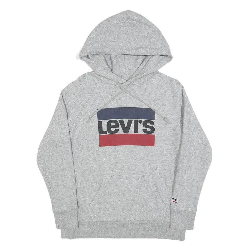 Levi's Womens Grey Cotton Blend Logo Pullover Hoodie S Casual Sweatshirt 1