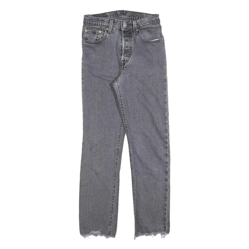 Levi's Womens Regular Grey Denim Raw Hem Jeans W24 L28 Distressed Button Fly 1