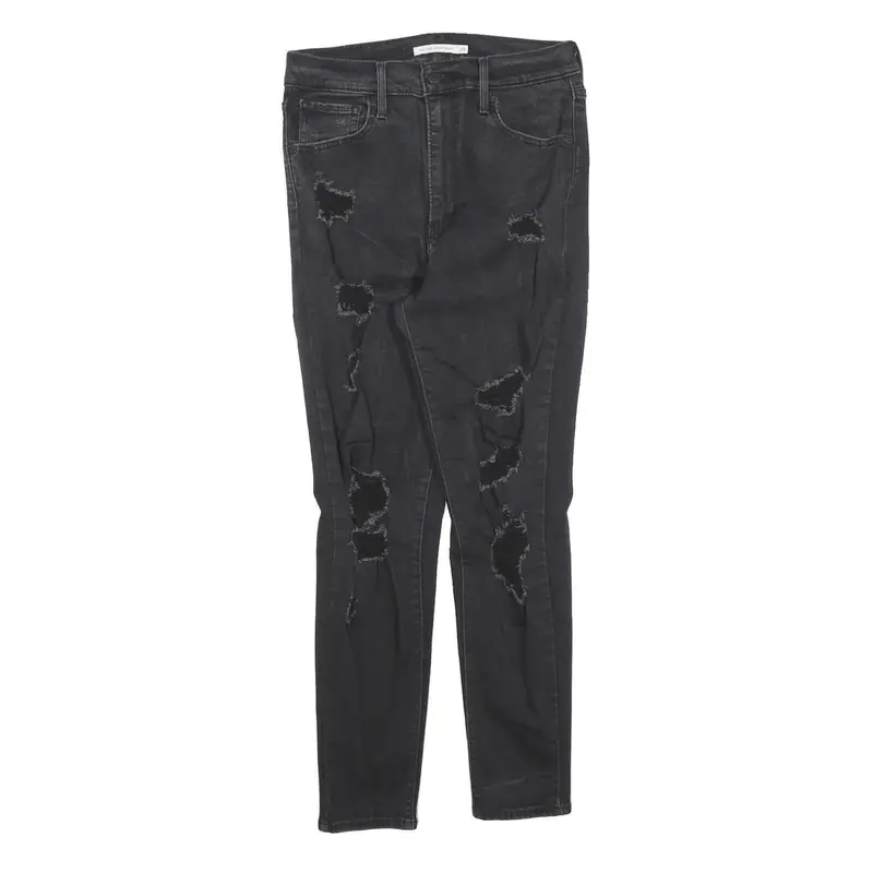 Levi's Womens Slim Black Denim Skinny Jeans W29 L26 Distressed Cotton Blend Zip 1