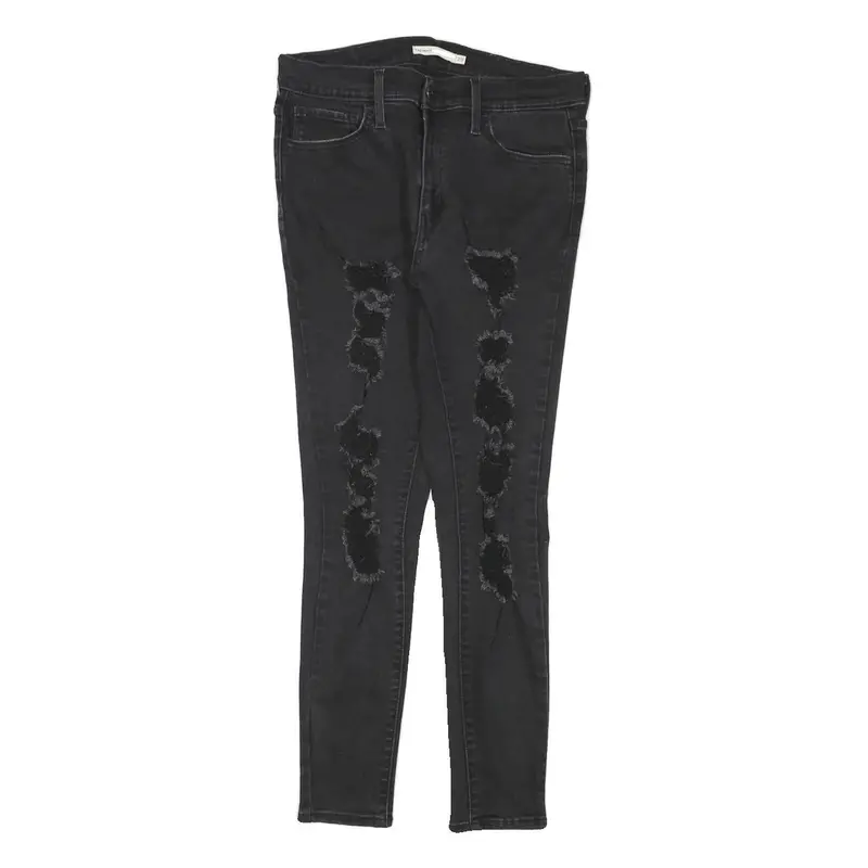 Levi's Womens Slim Black Skinny Denim Rinse W28 L26 Damaged Detail Jeans 1
