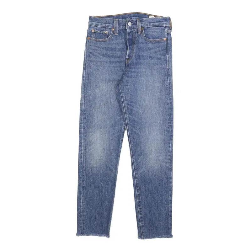 Levi's Womens Slim Blue Denim Light Jeans W25 L27 Raw Hem Button Closure 1