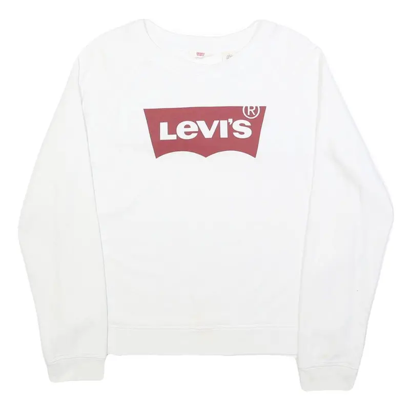 Levi's Womens White Cotton Blend Crew Neck Sweatshirt L Logo Print Casual 1