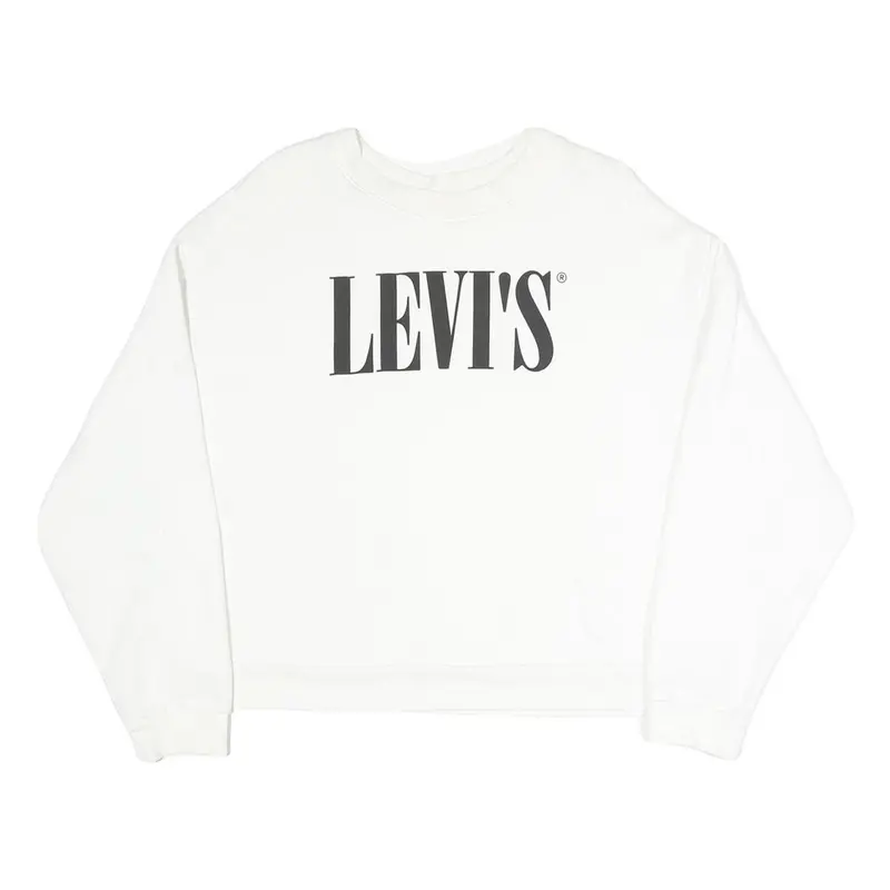 Levi's Womens White Cotton Blend Crew Neck Sweatshirt M Classic Logo Pullover 1