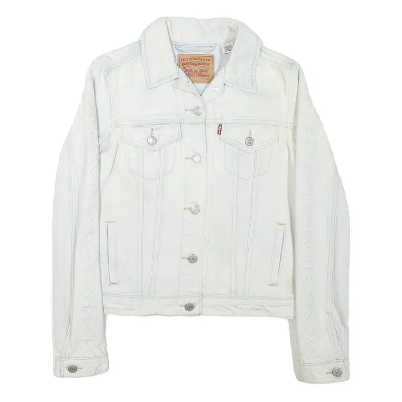 Levi's Womens White Cotton Blend Denim Jacket Xs Button Plain Stylish 1