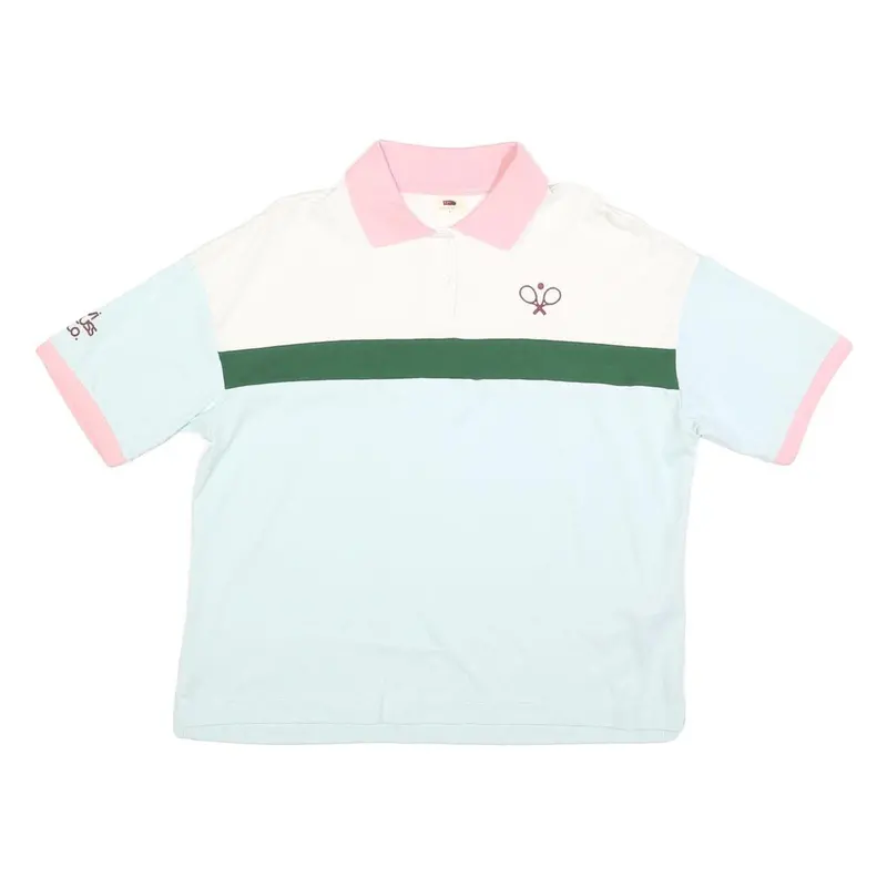 Levi's Womens White & Green & Pink Cotton Blend Short Sleeve Polo Shirt S Tennis 1