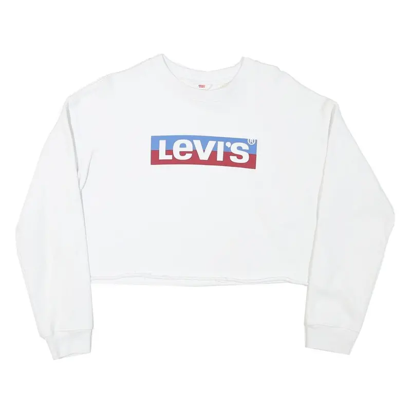Levi's Womens White Sweatshirt Xs Crew Neck Cotton Blend Cropped Logo Pullover 1