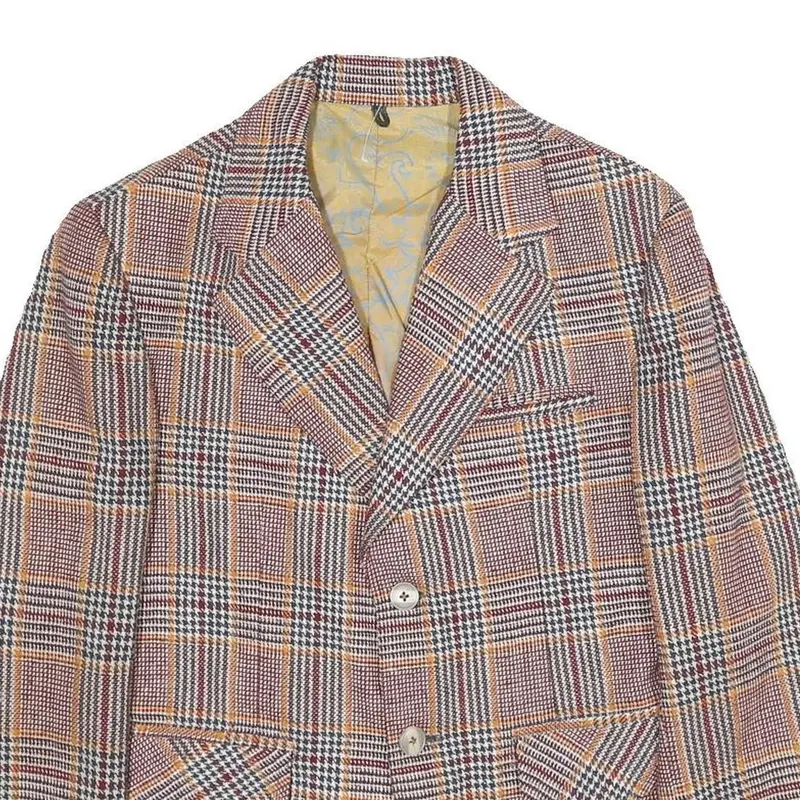 Liang Chon Mens Brown & Orange Plaid Wool Button Jacket S Woven Classic Retro 2