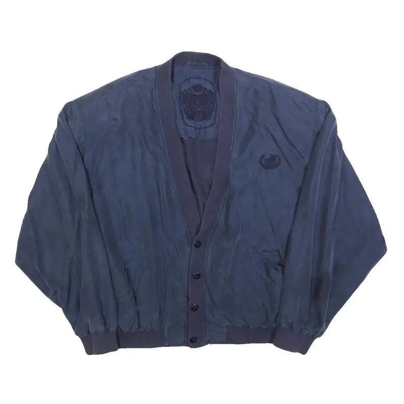 Liberty Mens Blue Silk Button Jacket L Plain Classic Stylish Lightweight 1
