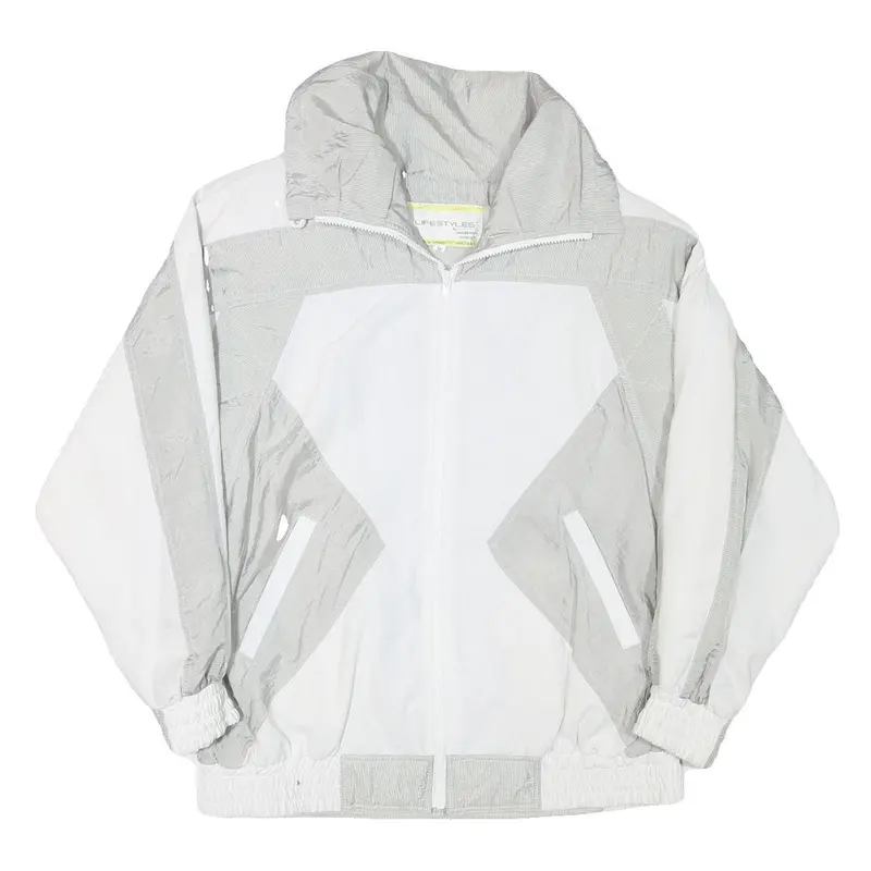 Lifestyle Mens White & Grey Zip Jacket M Polyester Blend Casual Outerwear 1