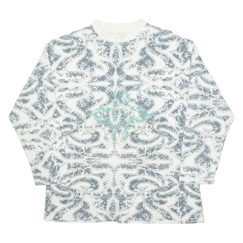 Lightweight Crazy Pattern Mens Sweatshirt Cream Crew Neck L 1