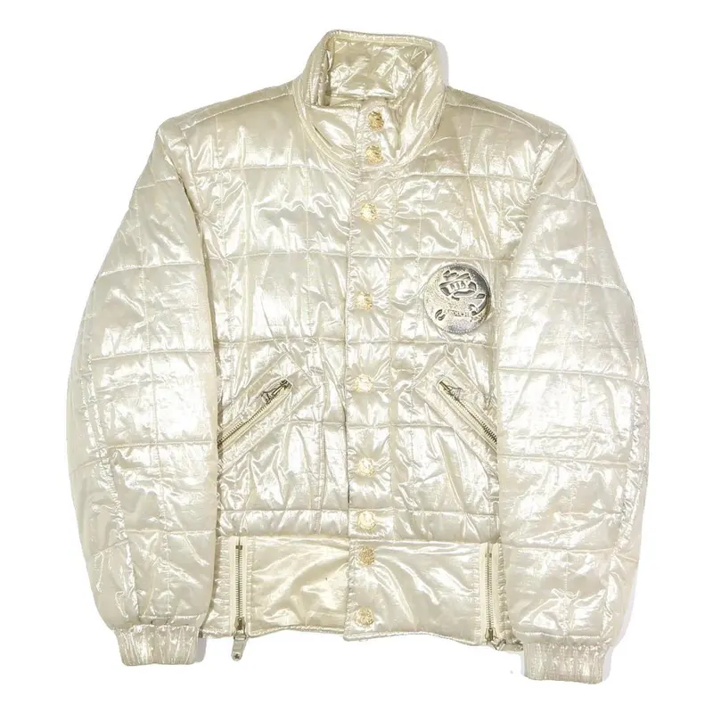 Lily Faroughe Womens Cream Quilted Jacket S Polyester Blend Zip Puffer Coat 1