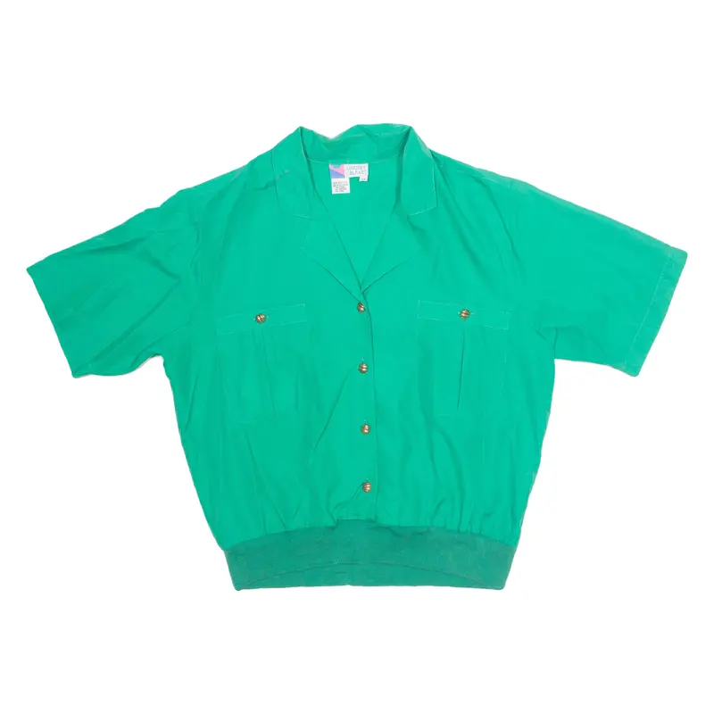 Lindsey Blake Womens Cropped Shirt Green Collared M 1