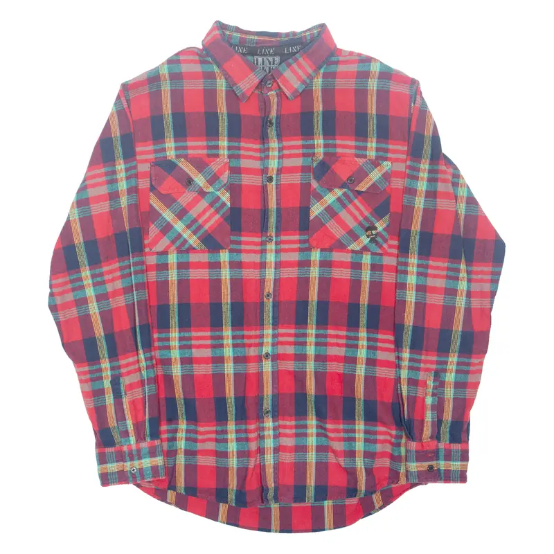 Line Skins Mens Flannel Shirt Red Check Long Sleeve M 1