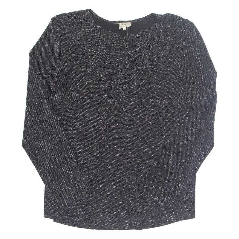 Linea Glitter Womens Blouse Black Long Sleeve Nylon L 1
