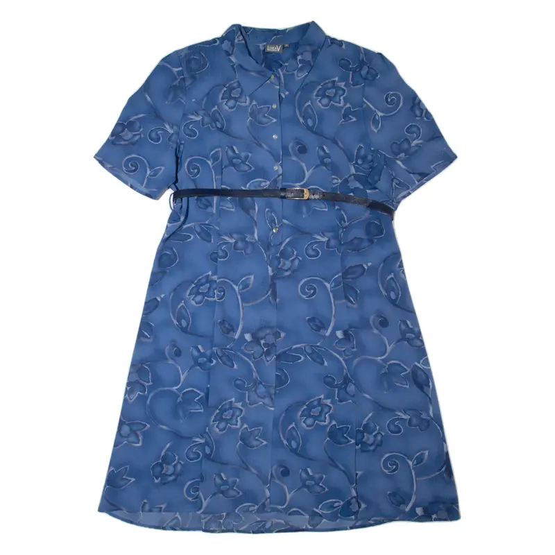 Linea V Womens A-Line Dress Blue Floral Short Sleeve Midi Xl 1