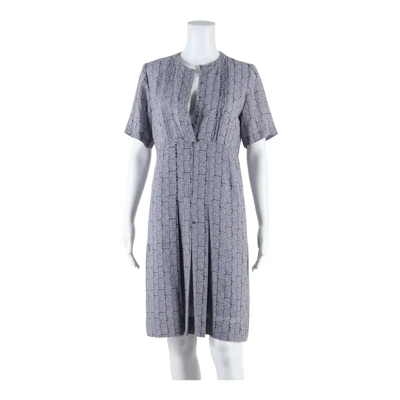 Lined Womens A-Line Dress Blue Paisley Short Sleeve Long S 1