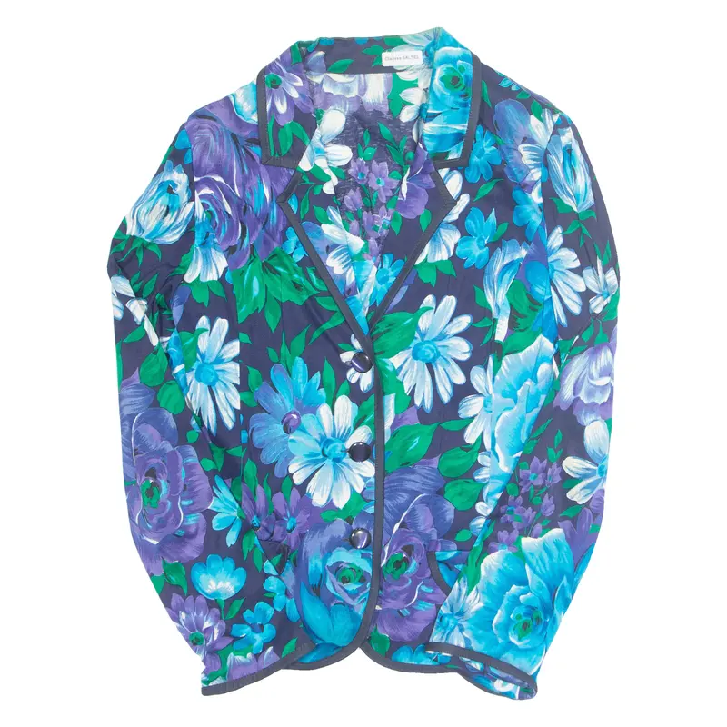 Liola Womens Printed Blouse Blue Collared Long Sleeve Floral L 1