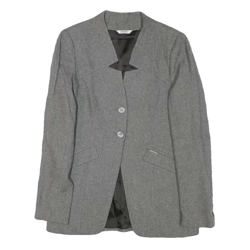 Liu Jo Womens Grey Wool Blend Tailored Jacket S Buttoned Pocketed Plain 1