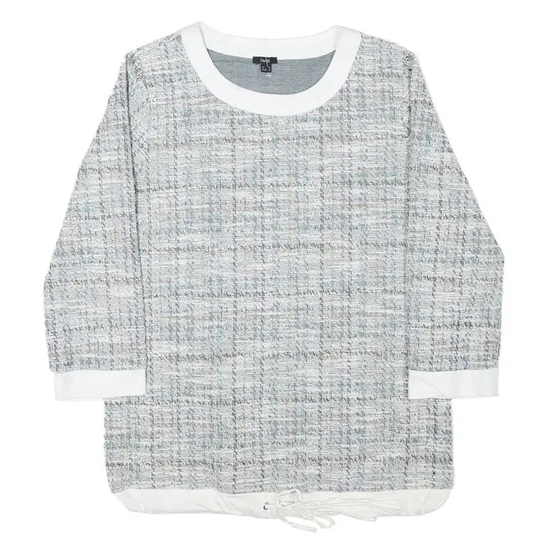 Livie Womens Grey & White Printed Top Long Sleeve Crew Neck S Polyester Blend 1