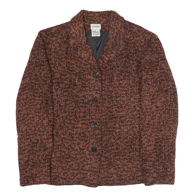 Liz Baker Womens Brown & Red Plaid Blazer Jacket Uk 14 Polyester Blend Button 1