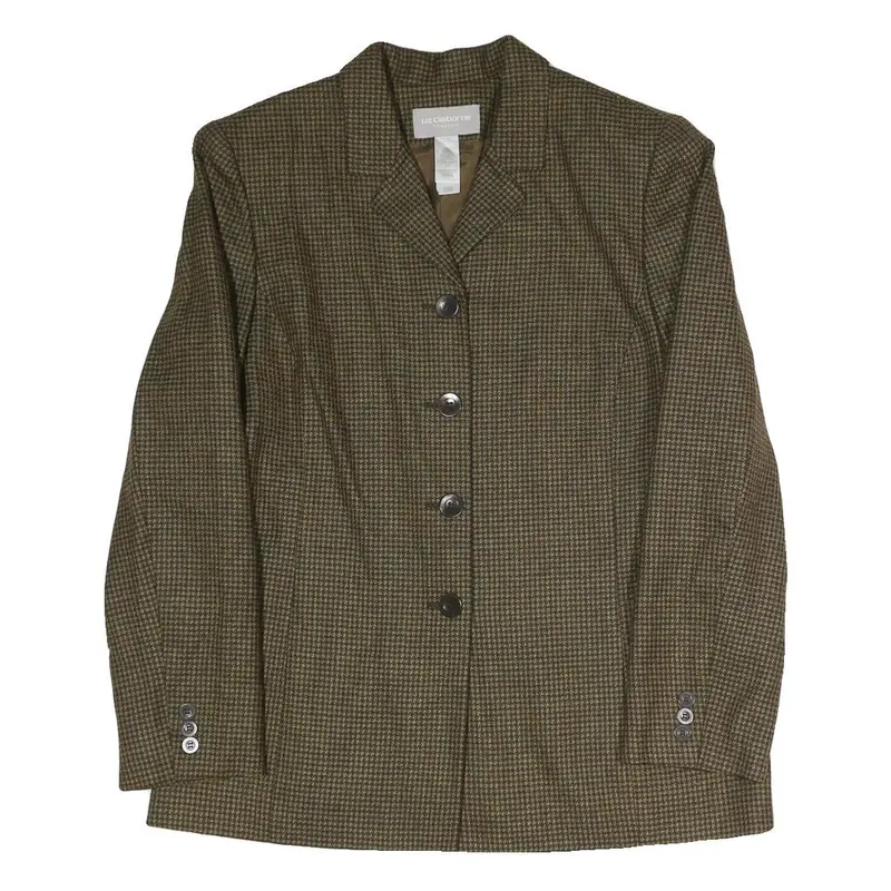 Liz Claiborne Womens Brown Houndstooth Button Jacket Uk 12 Polyester Blend 1