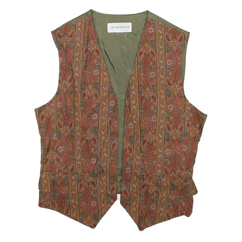 Liz Claiborne Womens Green & Rust Paisley Vest S Polyester Blend Waistcoat 1