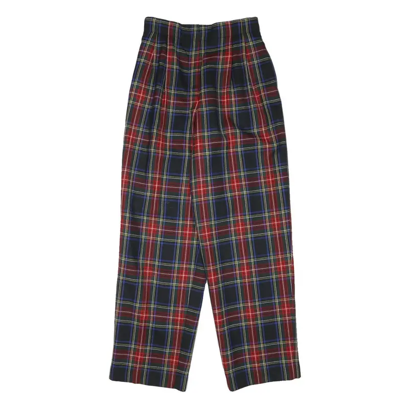 Liz Claiborne Womens Wool Blend Relaxed Trousers Red Blue Plaid W26 L30 1