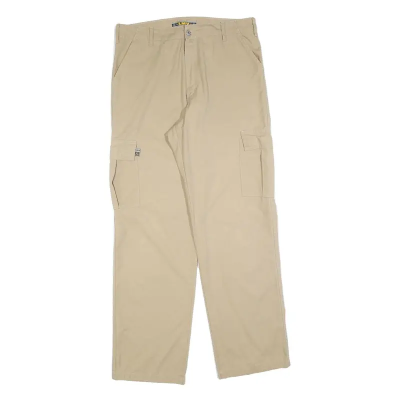 Lmv Mens Regular Beige Cotton Blend Cargo Trousers W34 L32 Zip Closure 1