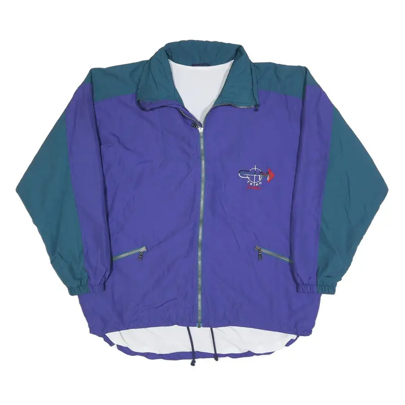 Loffler Womens Purple & Teal Retro Track Jacket L Polyester Blend Zip Casual 1