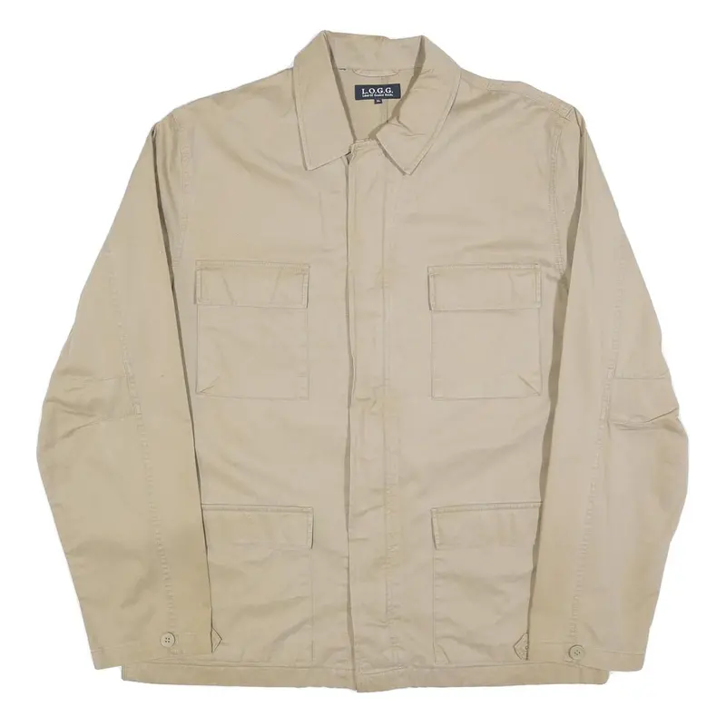 Logg Mens Beige Cotton Blend Button Jacket Xl Plain Lightweight Casual 1