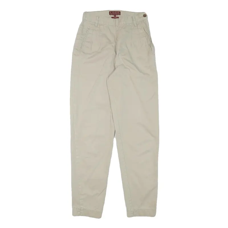 Logg Womens Slim Beige Cotton Blend Trousers W24 L28 Zip Casual Stylish 1