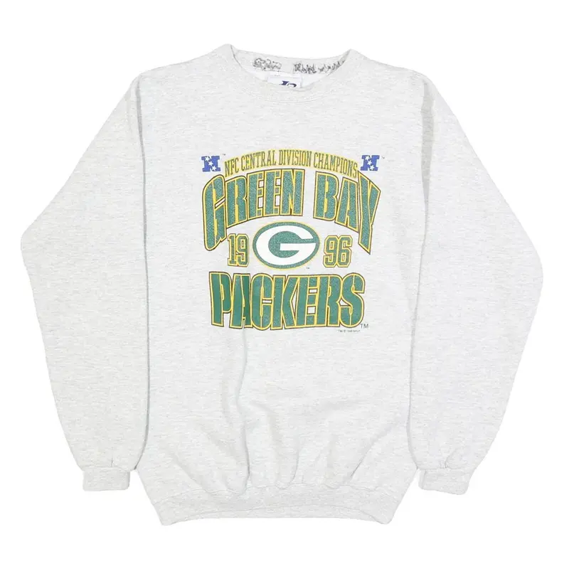 Logo Athletic Mens Grey Green Bay Packers Crew Neck S Cotton Sweatshirt 1