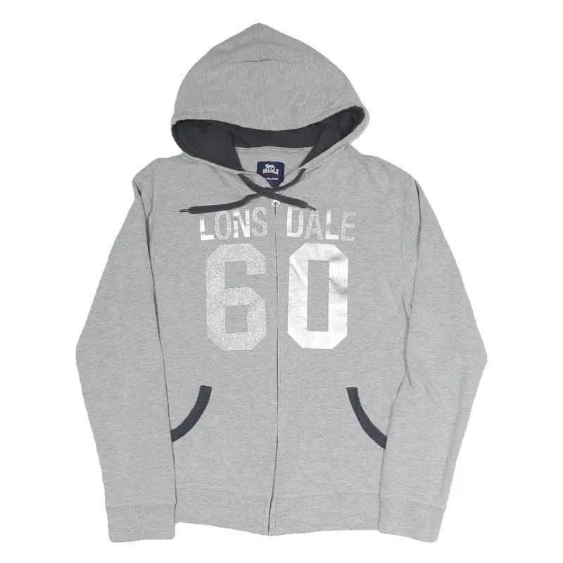 Lonsdale Womens Grey Hoodie L Zip Front Drawstring Hood Casual Sweatshirt 1