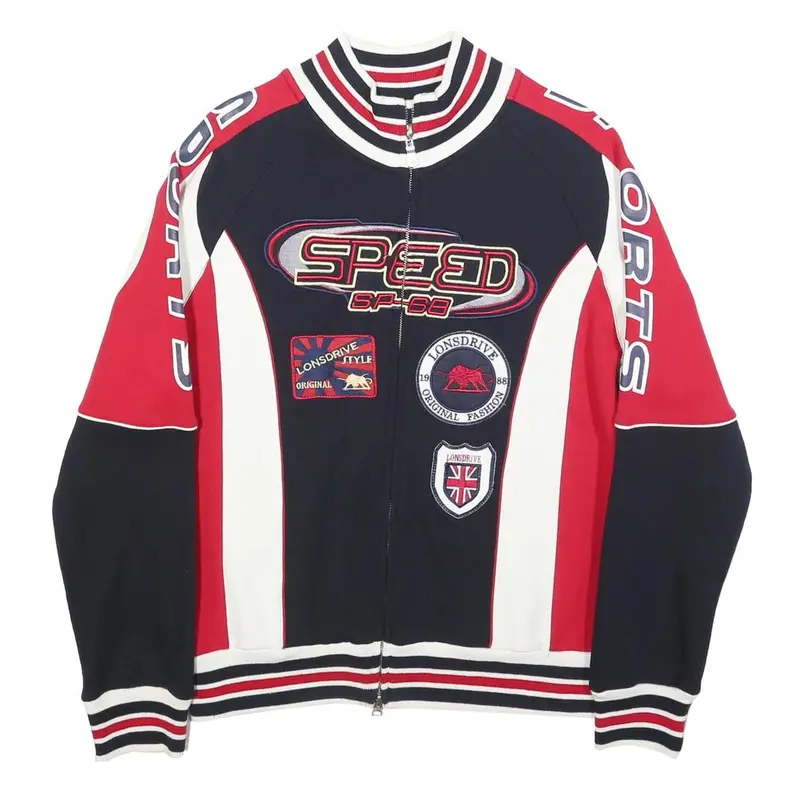 Lonsdrive Mens Blue & Red Cotton Zip Jacket S Logo Patch Sports Racing Style 1