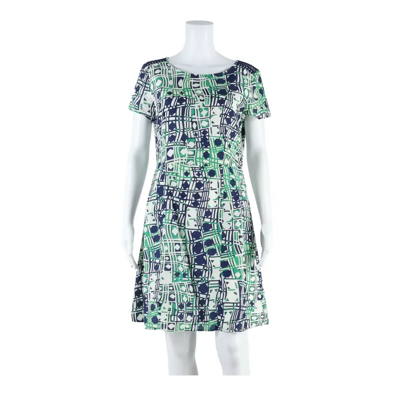 Looxent Lined Womens A-Line Dress White Geometric Short Sleeve Midi Uk 12 1