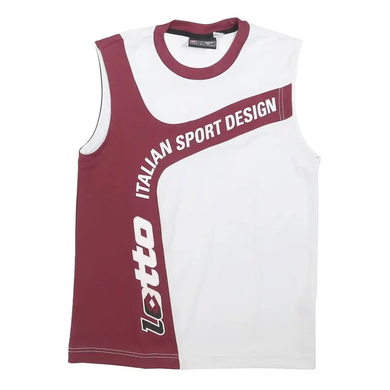 Lotto Mens White & Maroon Italian Sport Design Sleeveless Crew Neck T-Shirt M 1