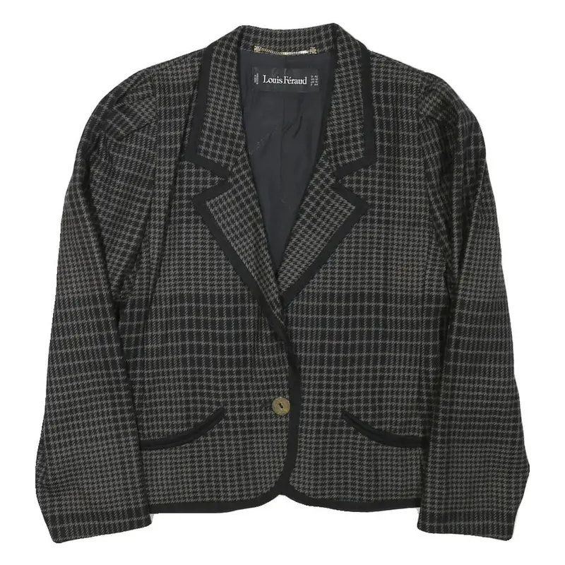 Louis Feraud Womens Black Grey Houndstooth Wool Blend Button Jacket Uk 16 1