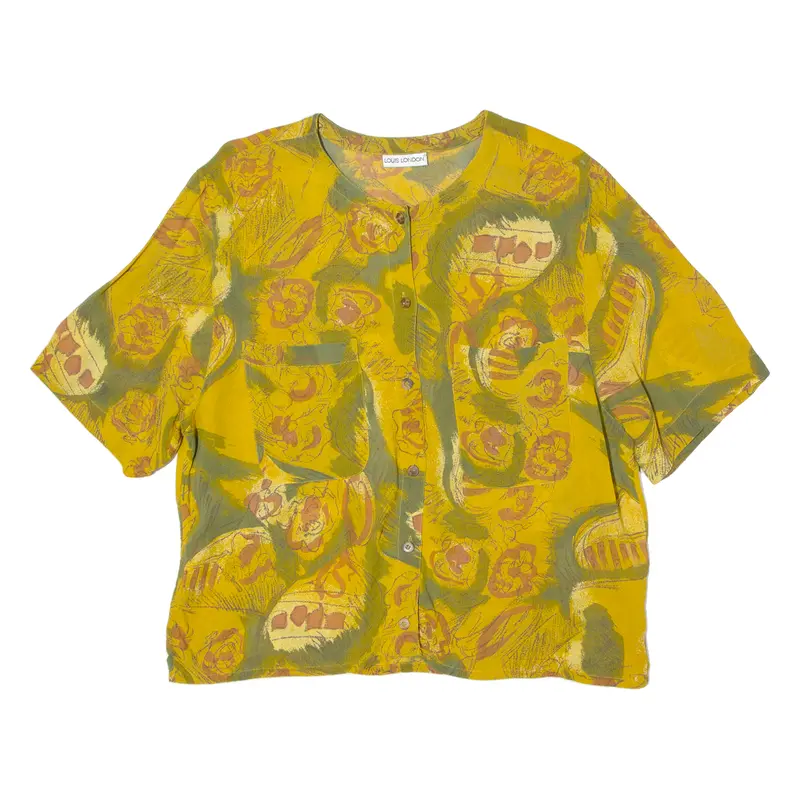 Louis London Womens Shirt Yellow Viscose Crazy Pattern L 1