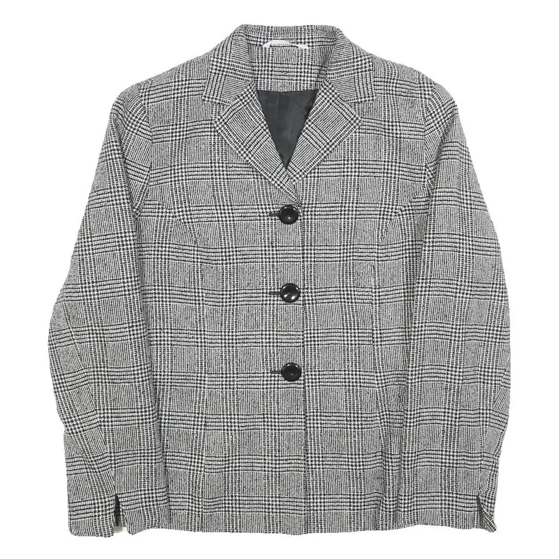 Lucia Womens Black & White Check Button Jacket M Woven Classic Tailored Casual 1