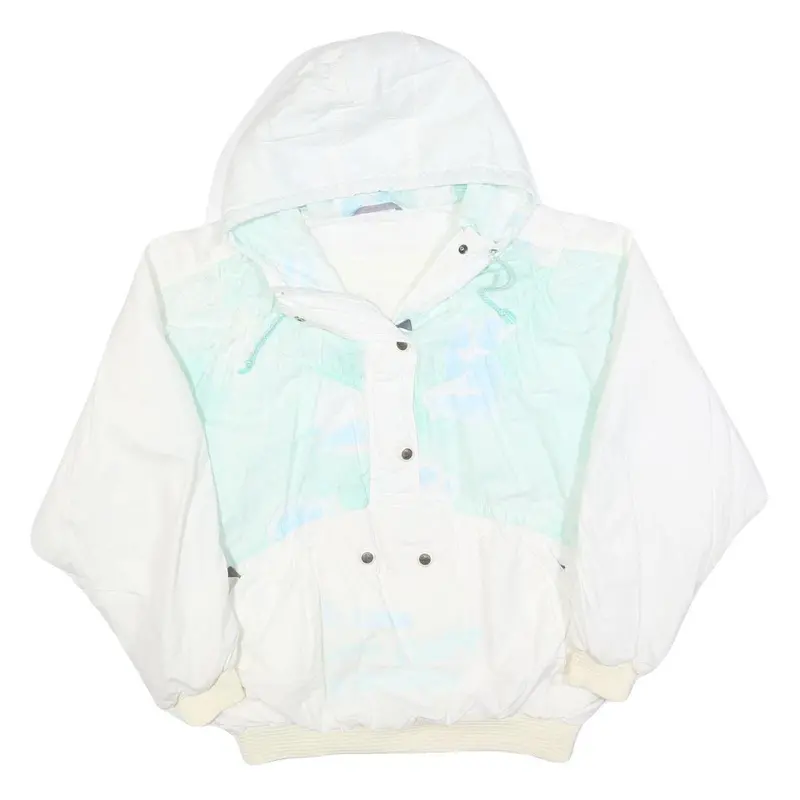 Luhta Womens White & Light Blue Windbreaker Jacket M Polyester Blend Zip Hooded 1