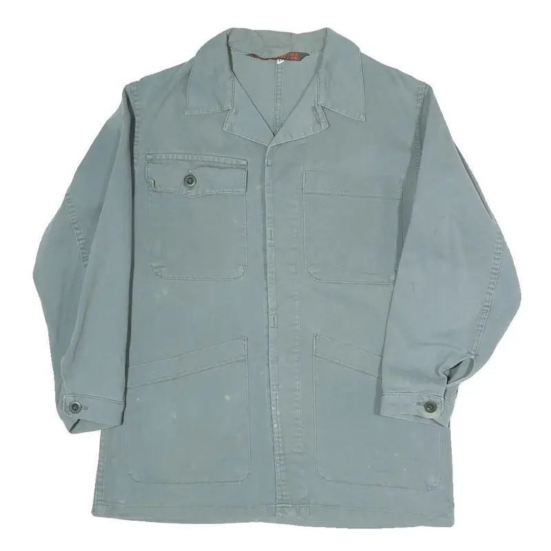 Lutters Mens Blue Cotton Blend Workwear Button Jacket S Plain Lightweight Casual 1