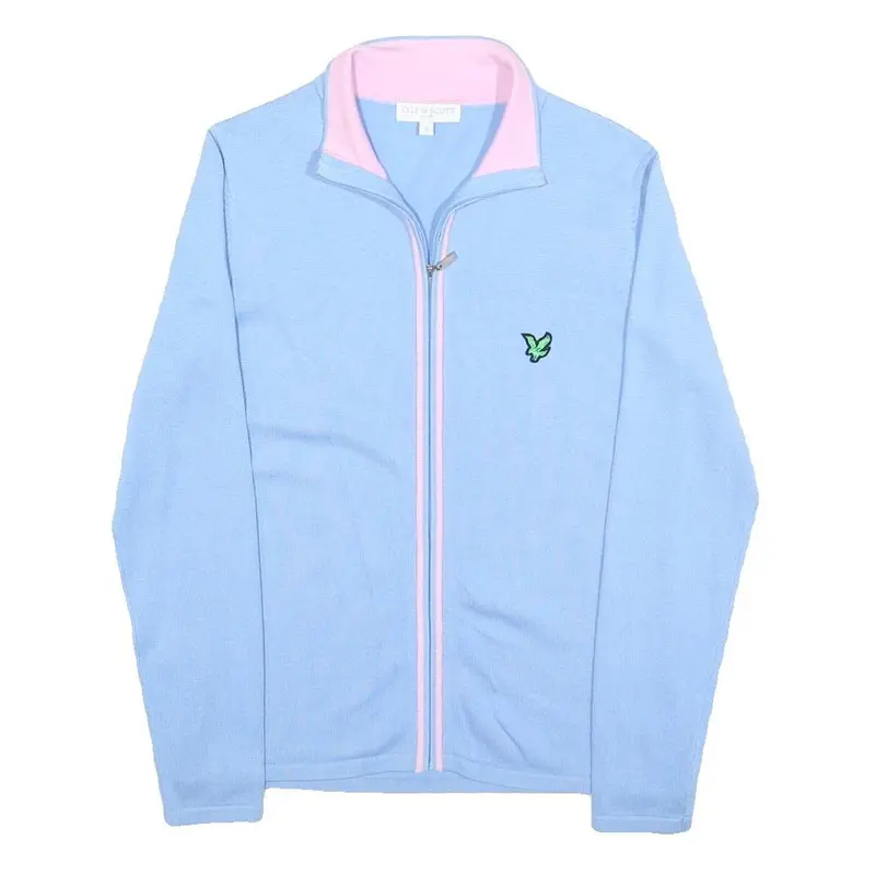 Lyle & Scott Womens Blue & Pink Plain Jumper Full Zip Crew Neck Basic Knit S 1