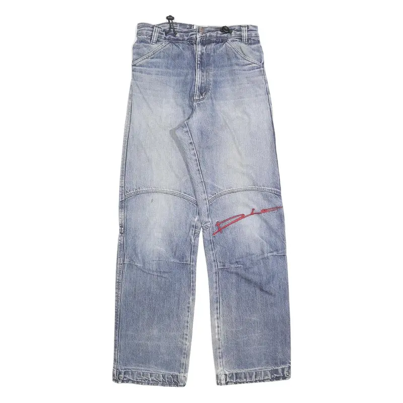 M Dia Womens Regular Blue Denim Rinse Jeans W28 L32 Embroidered Logo Cotton 1